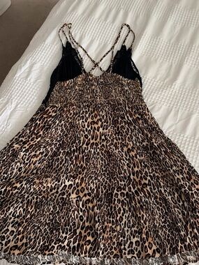 Leopard Print Spaghetti Strap Nightdress with Black Lace